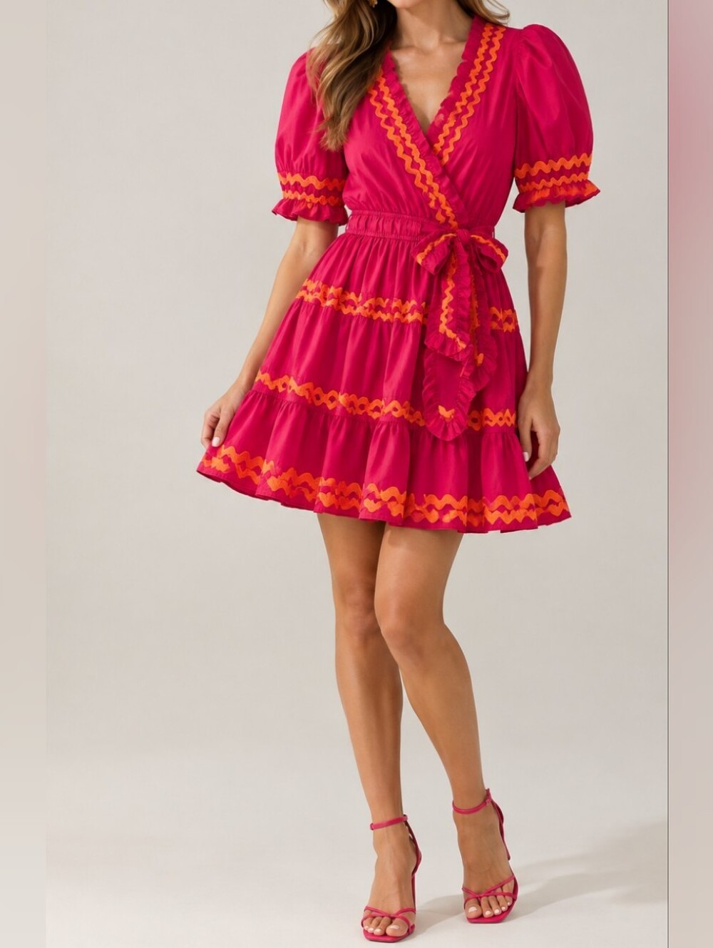 Sugarlips Hot Pink Mini Dress with Orange Trim